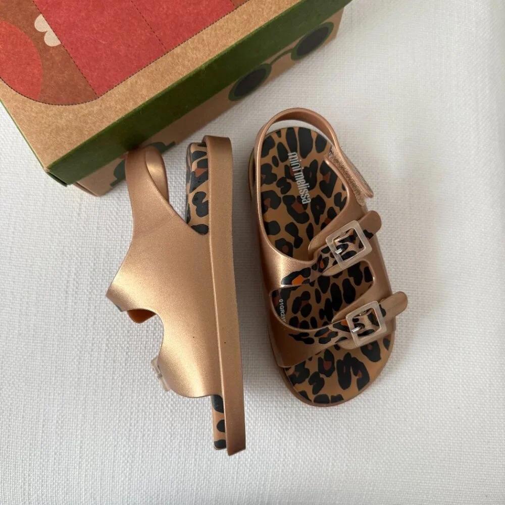 Mini Melissa Gold Leopard Print Sandals Toddler Size 9 Shoes NIB